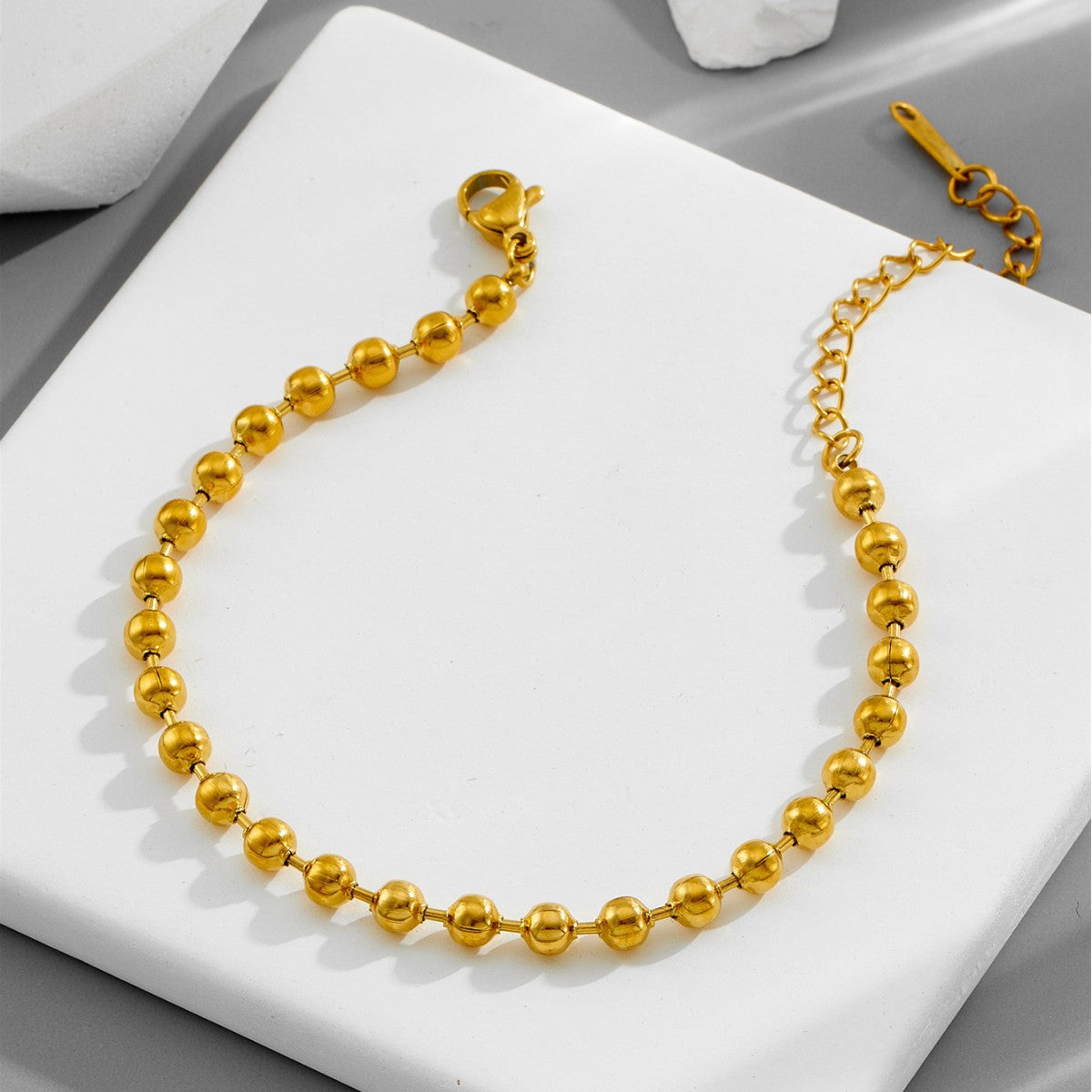 Wholesale  titanium steel  18K round beads Gold Plated Bracelet