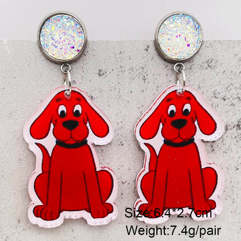 Wholesale Cartoon Animal Earrings Dragonfly Red Dog Elephant Reading Acrylic Earrings