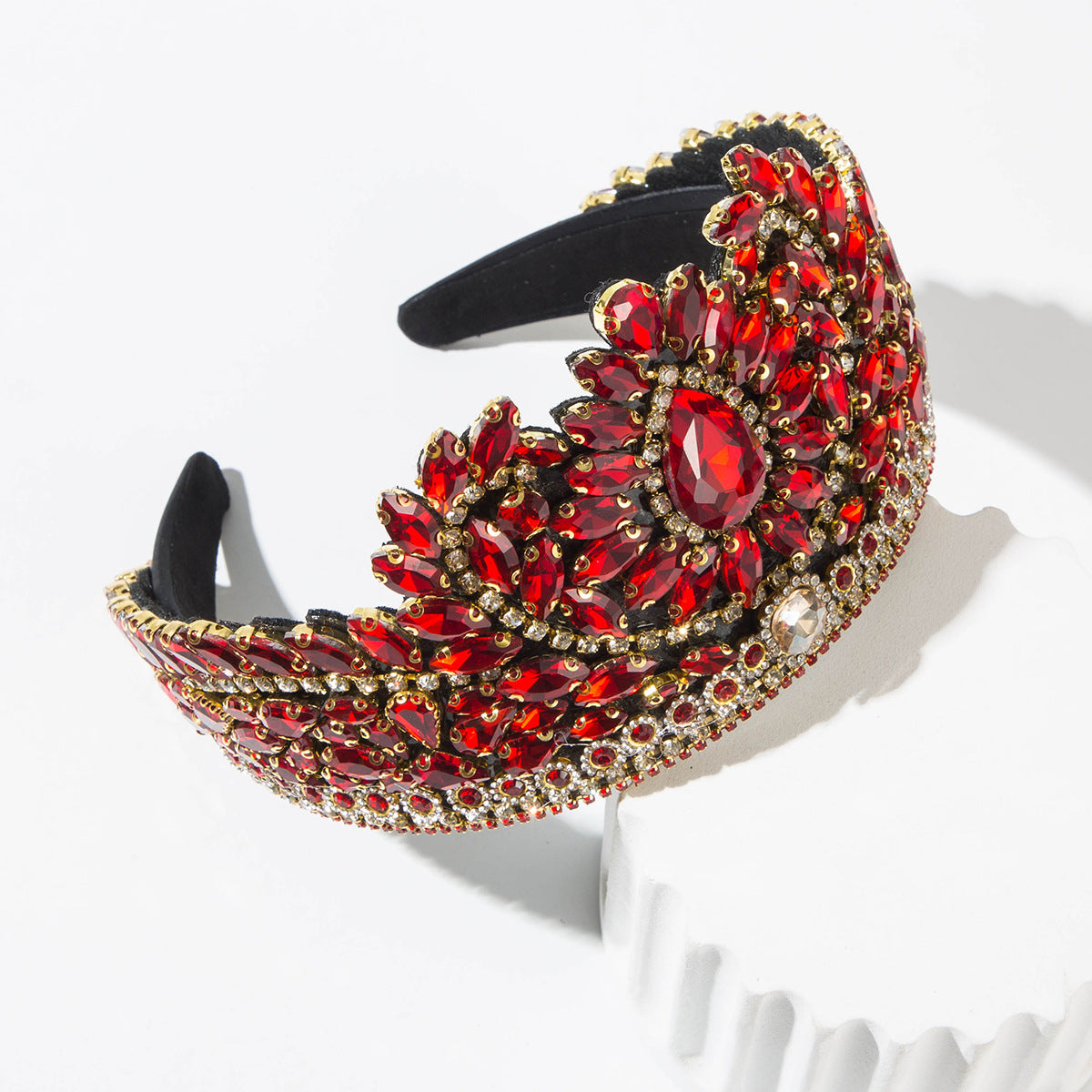 Wholesale Baroque retro wide edged diamond studded headband