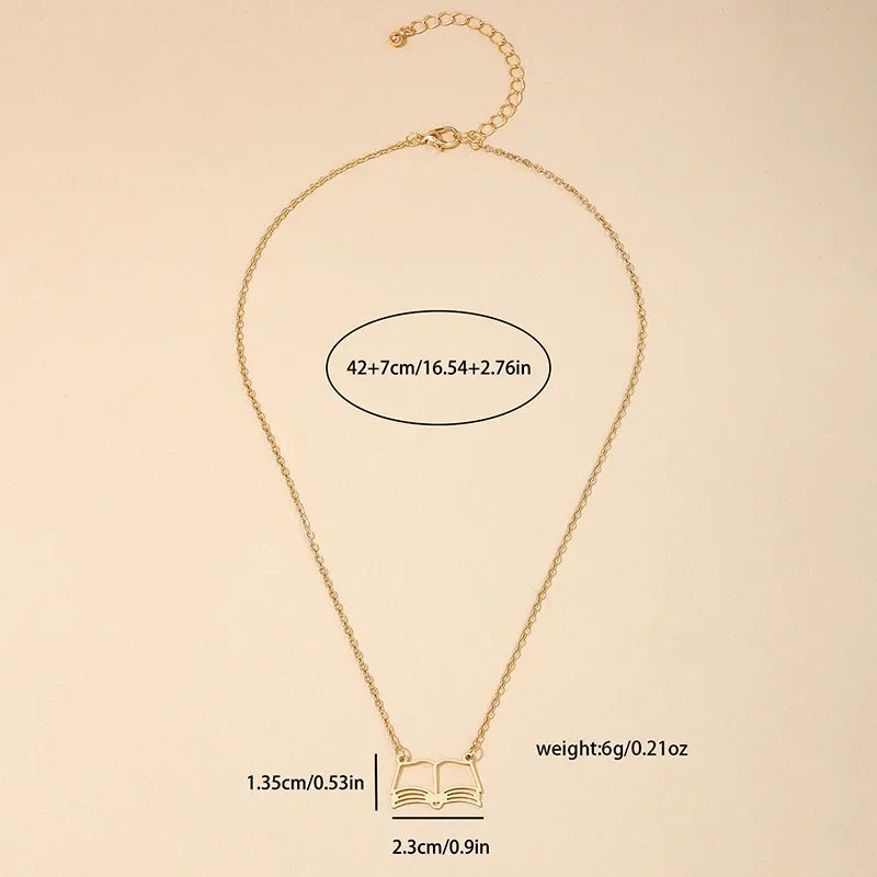 Wholesale ins style metal hollow book necklace