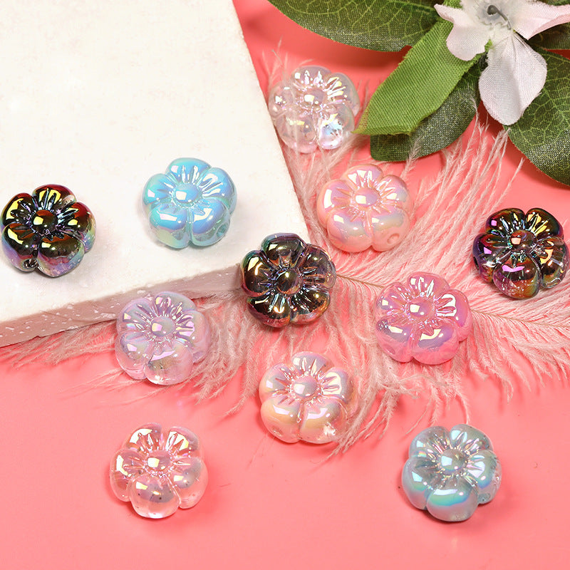 Wholesale 100pcs Translucent sequin five-petal flower UV-plated acrylic flower beads