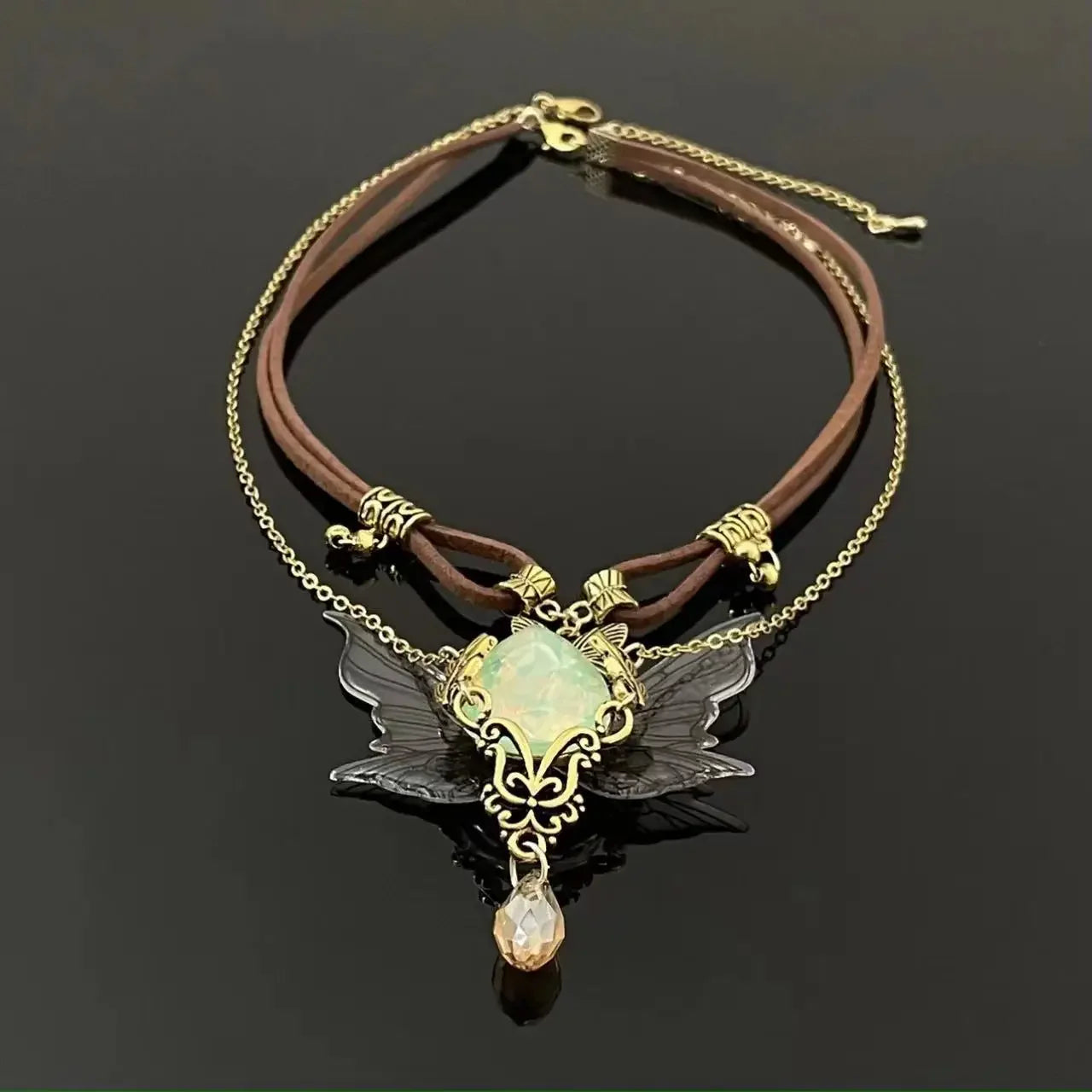 Wholesale Butterfly Tassel Leather Two-Piece Clavicle Necklace