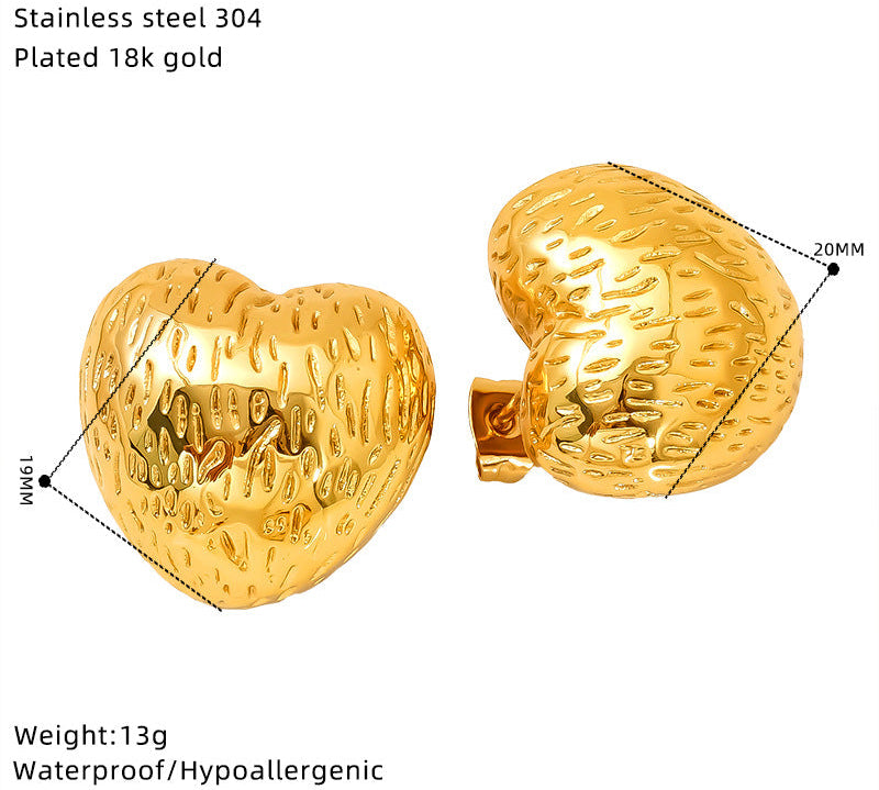 Wholesale Gold Titanium Steel Round Heart Polka Dot Geometric Stud Earrings