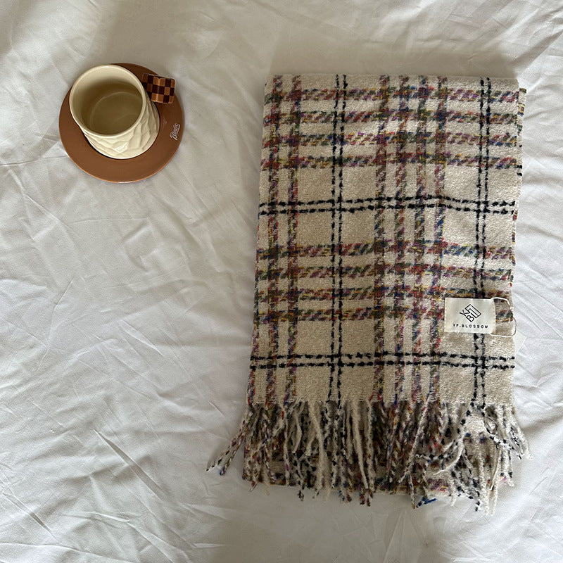 Wholesale Winter Colorful Striped Plaid Raw Edge Soft Retro Scarf
