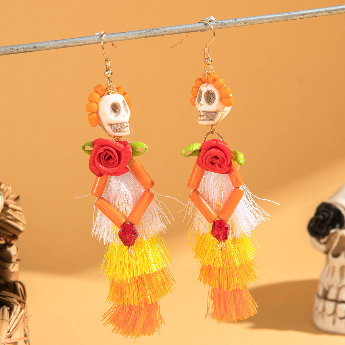 Wholesale Skull Earrings Skeleton Colorful Mesh  Beaded Earrings