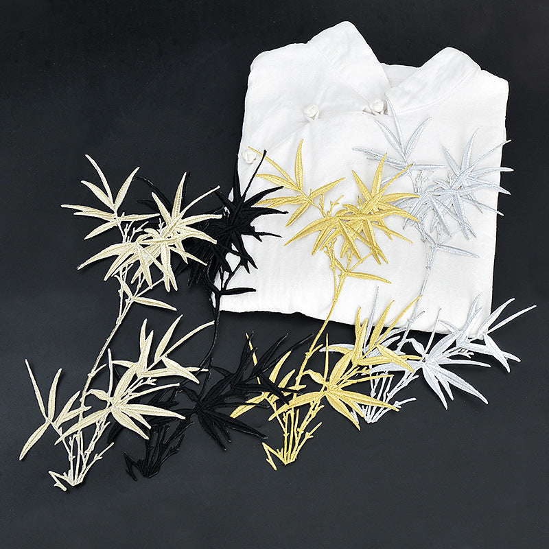 Wholesale Gold Embroidered Bamboo Patch Chinese Style Polyester Coat Decorative Repair Accessory
