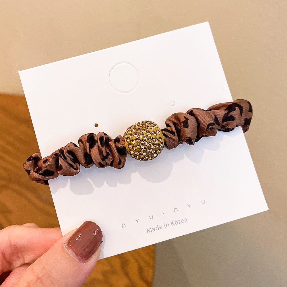 Wholesale Leopard Print Rhinestone Headband Hair Tie