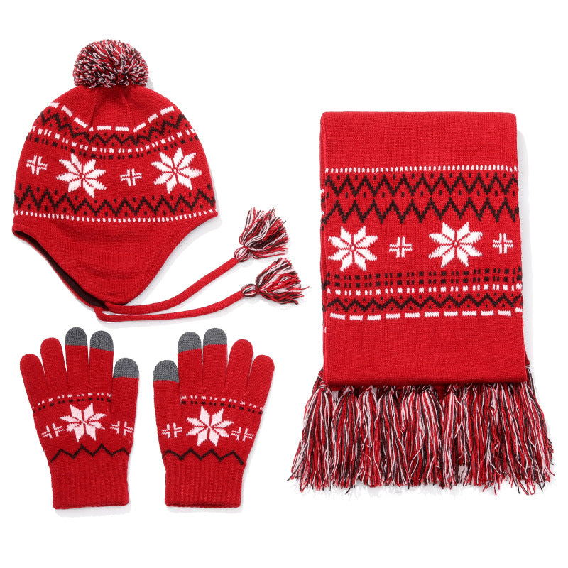 Wholesale Christmas Snowflake Knitted Hats, Fur Balls, Touch Screen Gloves, Scarves, Christmas Sets