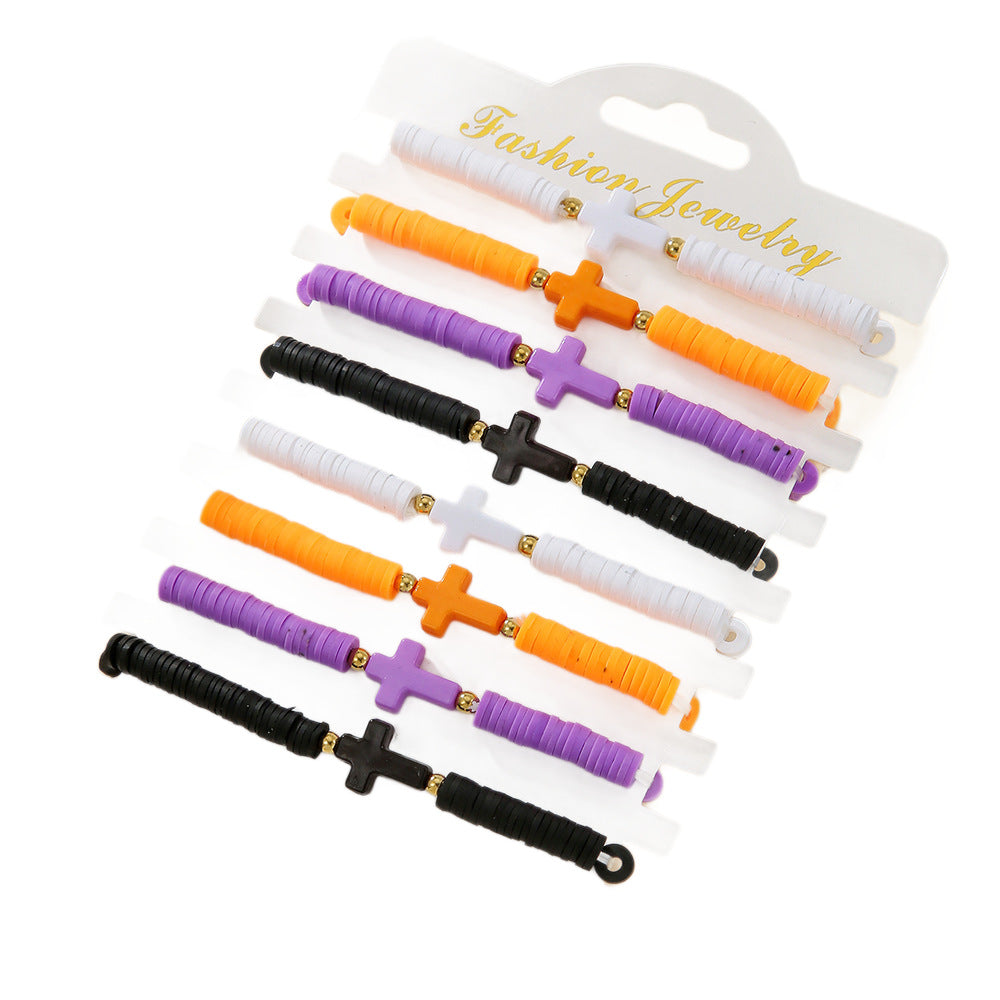 Wholesale Bohemian-style colorful polymer clay cross Clay Bead bracelet