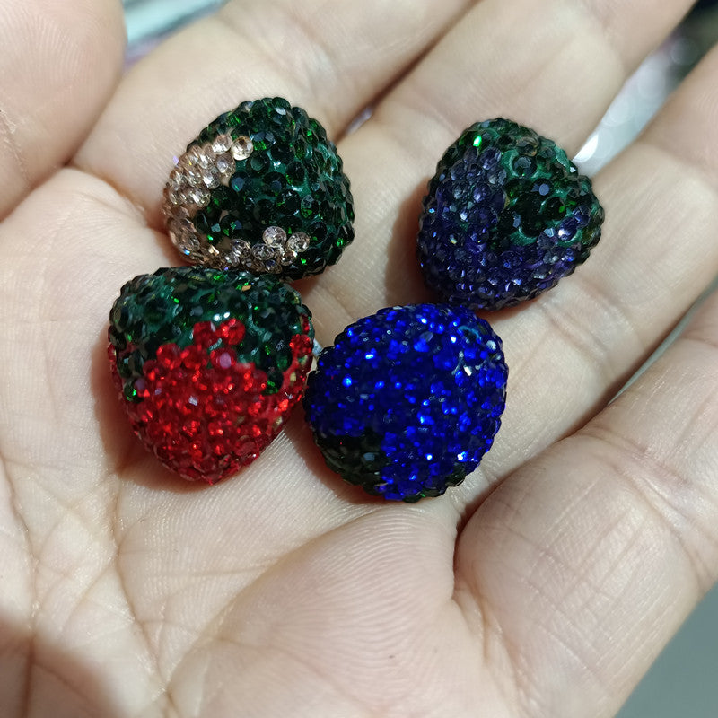 Wholesale 100PCS Acrylic Full Diamond Vertical Hole Strawberry Beads