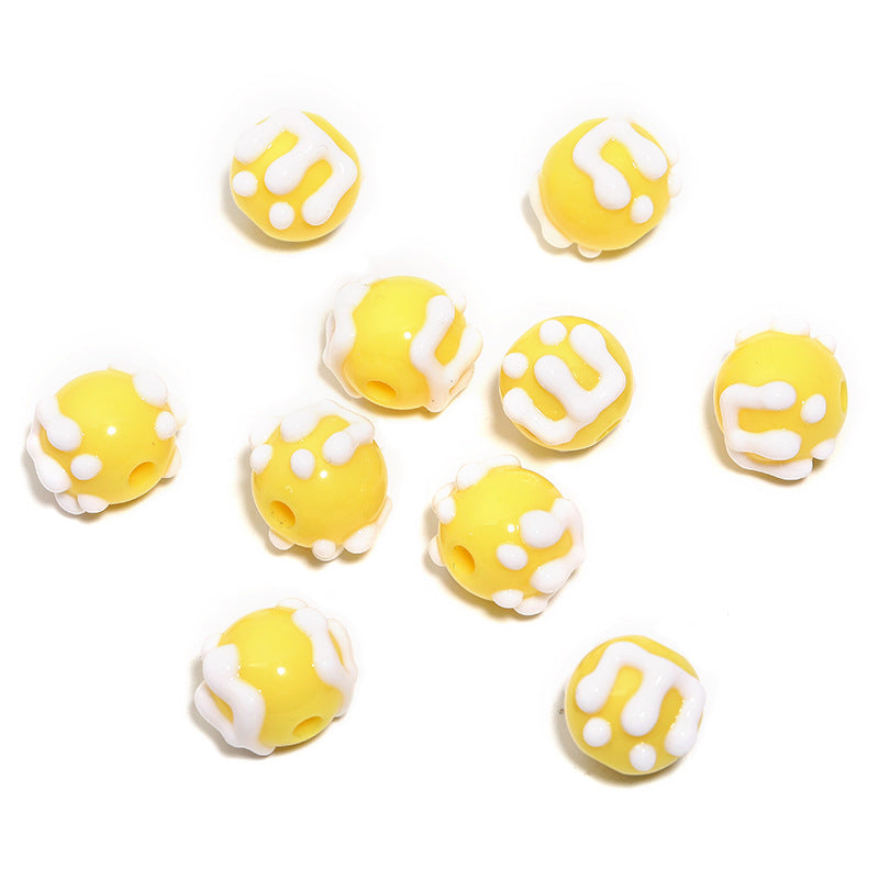 Wholesale  100pcs/pack Cartoon Hand-Painted Beads DIY Acrylic  Beads
