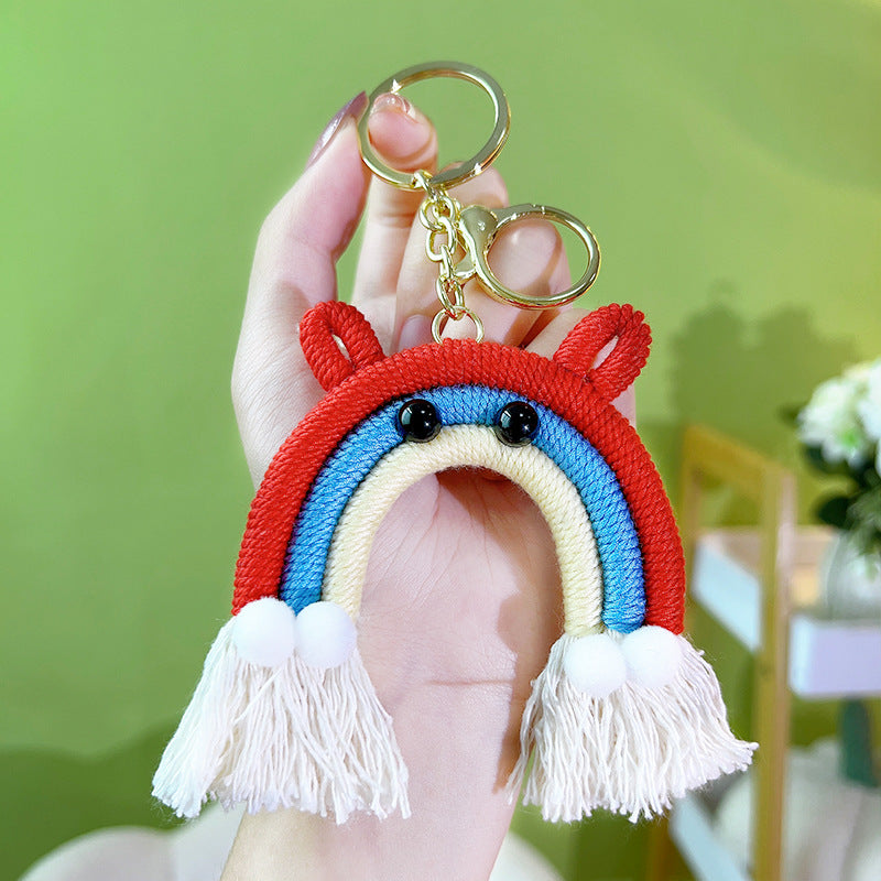 Wholesale Cotton Rope Handwoven Rainbow Tassel Keychain