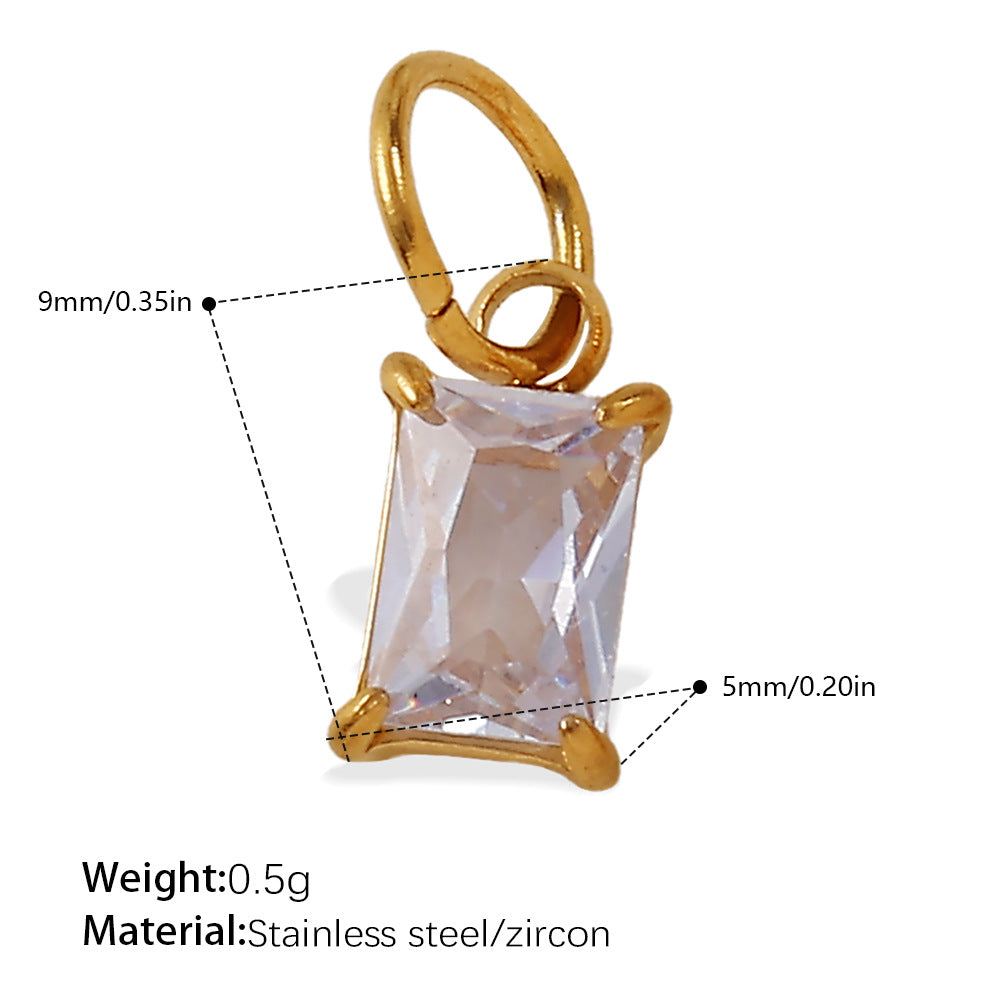 Wholesale Stainless steel 18K gold-plated geometric colorful gemstone rectangular star pendant necklace