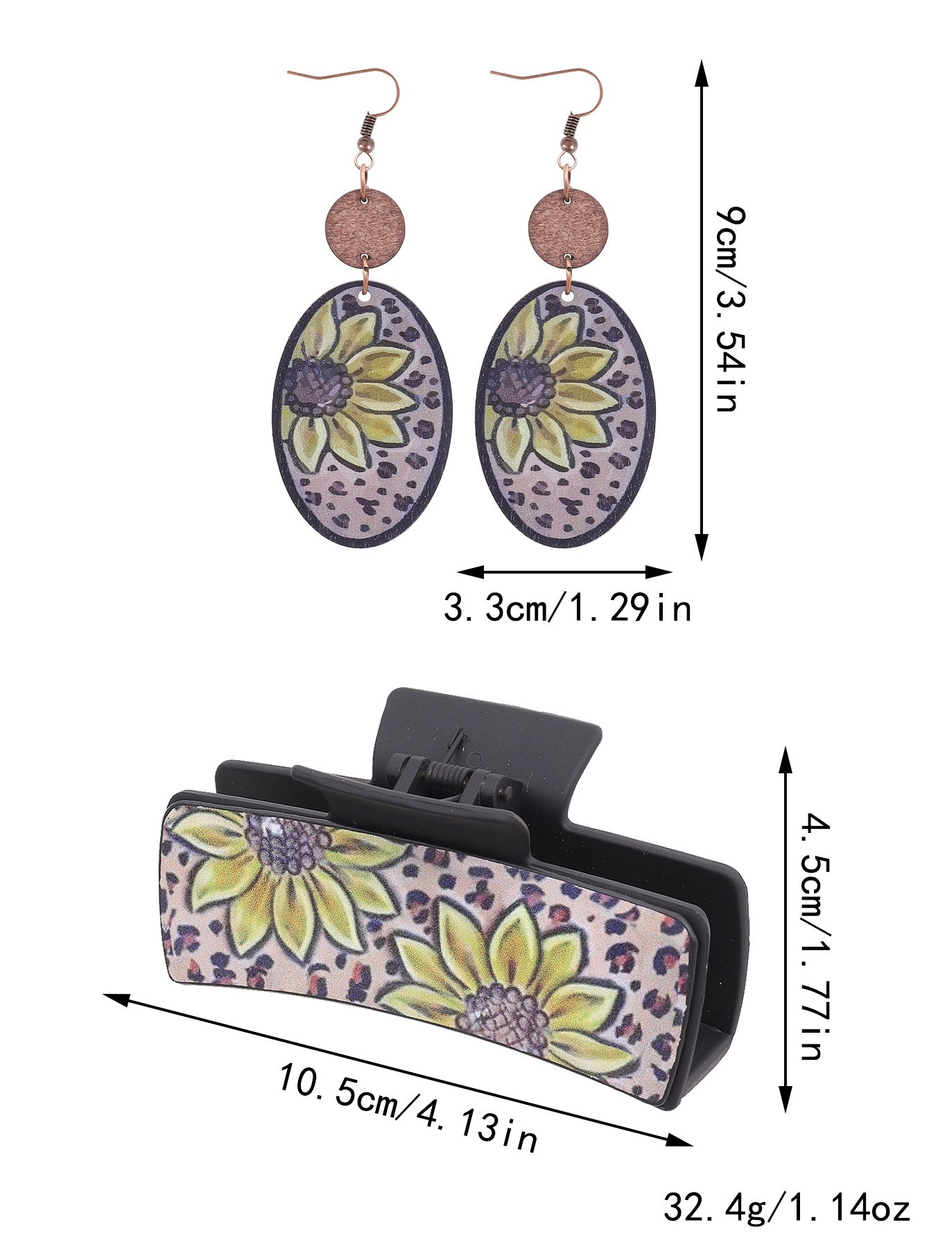 Wholesale Faux Leather Women S Hair Claw Clip And Earrings Set Western Cowboy Sunflower Cactus Design Party Wear And Everyday Styling