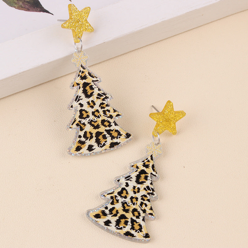 Christmas Acrylic Earrings, Earrings, Personalized Five-Pointed Star Leopard Print Antlers, Snowflake Earrings, Earrings for Women