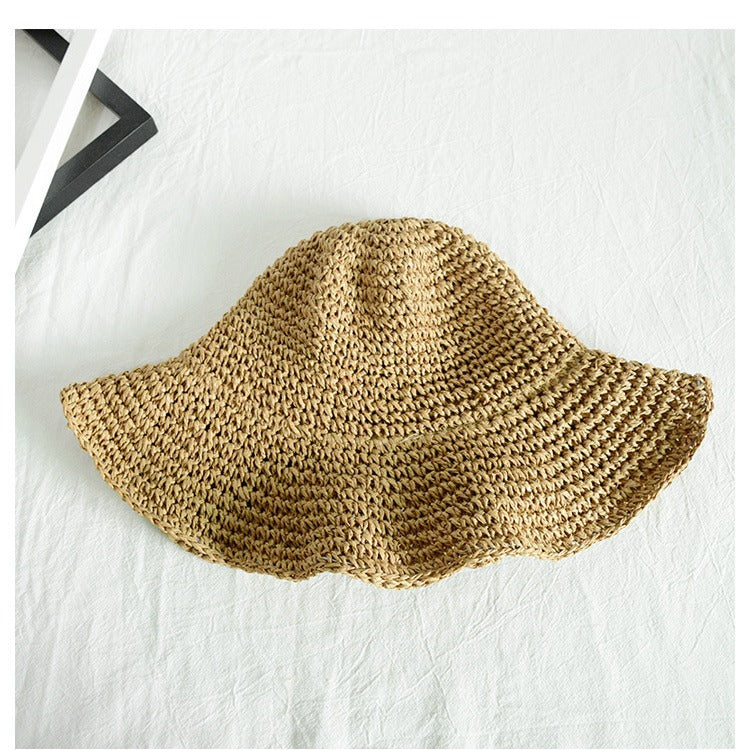 Wholesale Foldable Handmade Solid Color Crochet Straw Hat
