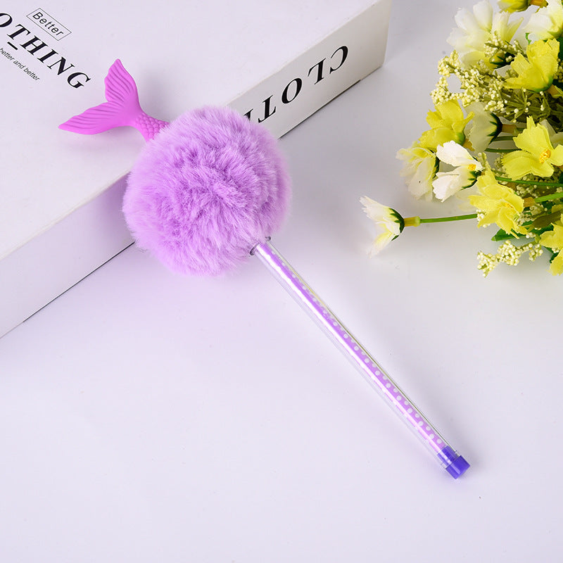 Wholesale 10PCS Creative Cartoon Unicorn Fishtail Hair Ball Plastic Ballpoint Pen