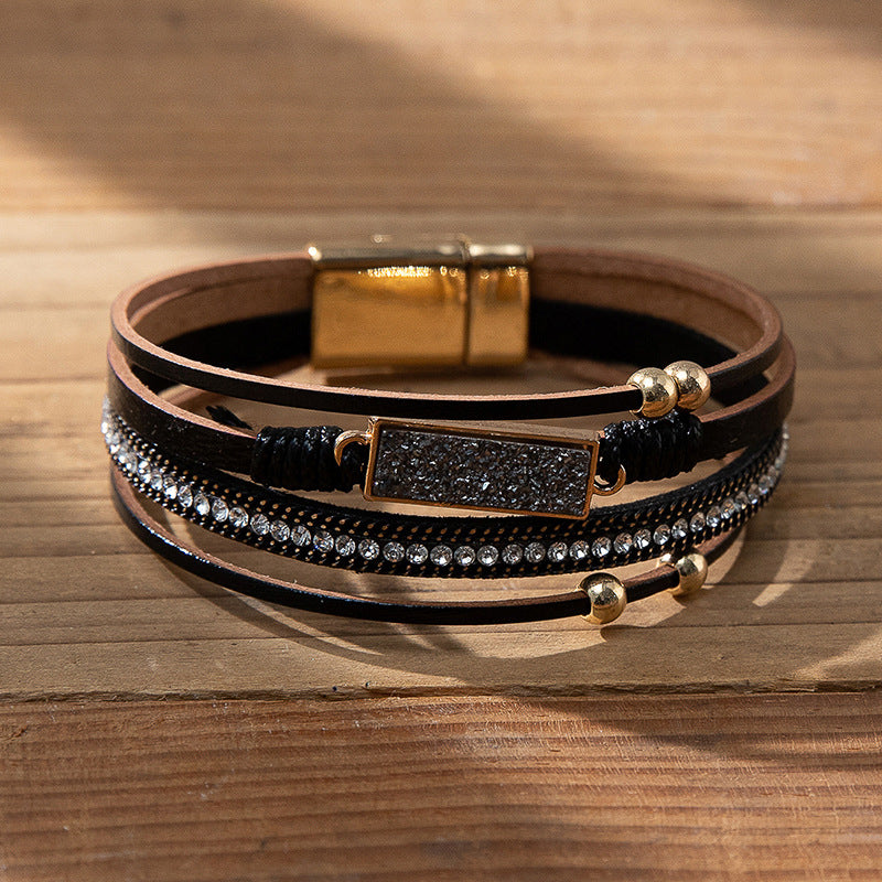 Wholesale Multi layer diamond crystal magnetic buckle  Layered Bracelet Set