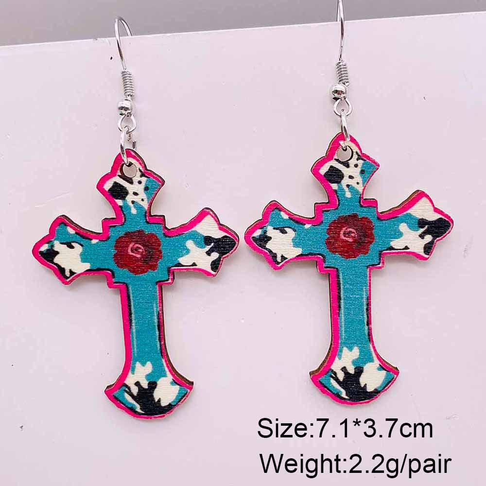 Wholesale Valentine' s Day Pink Love Truck Cross Wooden Earrings