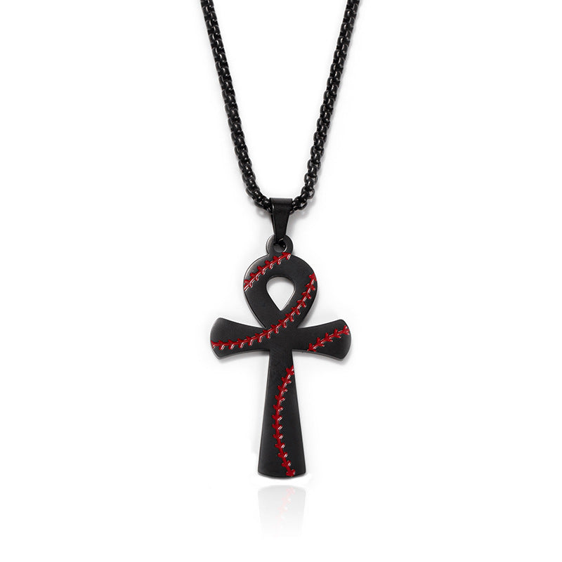 Patrón de béisbol al por mayor Ankh Cross Pendants Collares de aleación