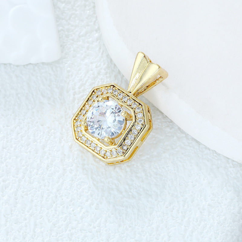 Wholesale Real Gold Electroplated Color-preserving Zircon DIY Personality Flower Geometric Temperament Necklace Pendant