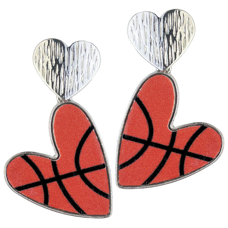 Wholesale 2Pairs/pack Rugby Sports Love Basketball Softball Volleyball Football Leather Metal Earrings