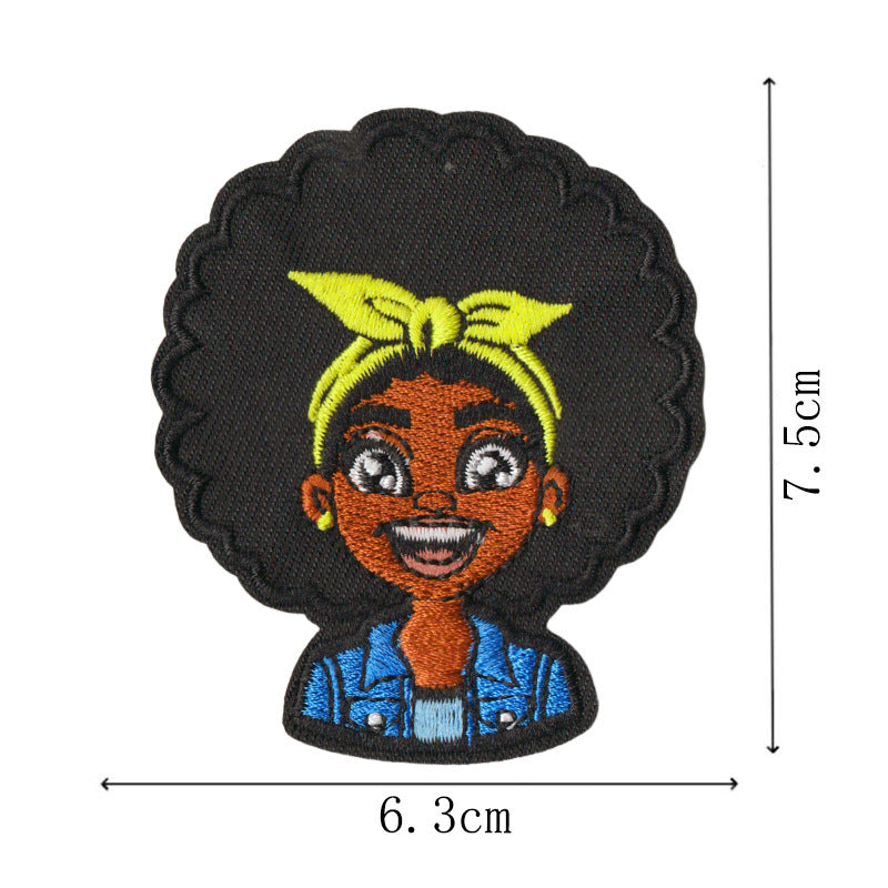 Wholesale Trendy Cartoon Black Girl Embroidered Patch Set Of 9 No Sew Adhesive Applique For Towels Clothing Bags DIY Craft Accessory