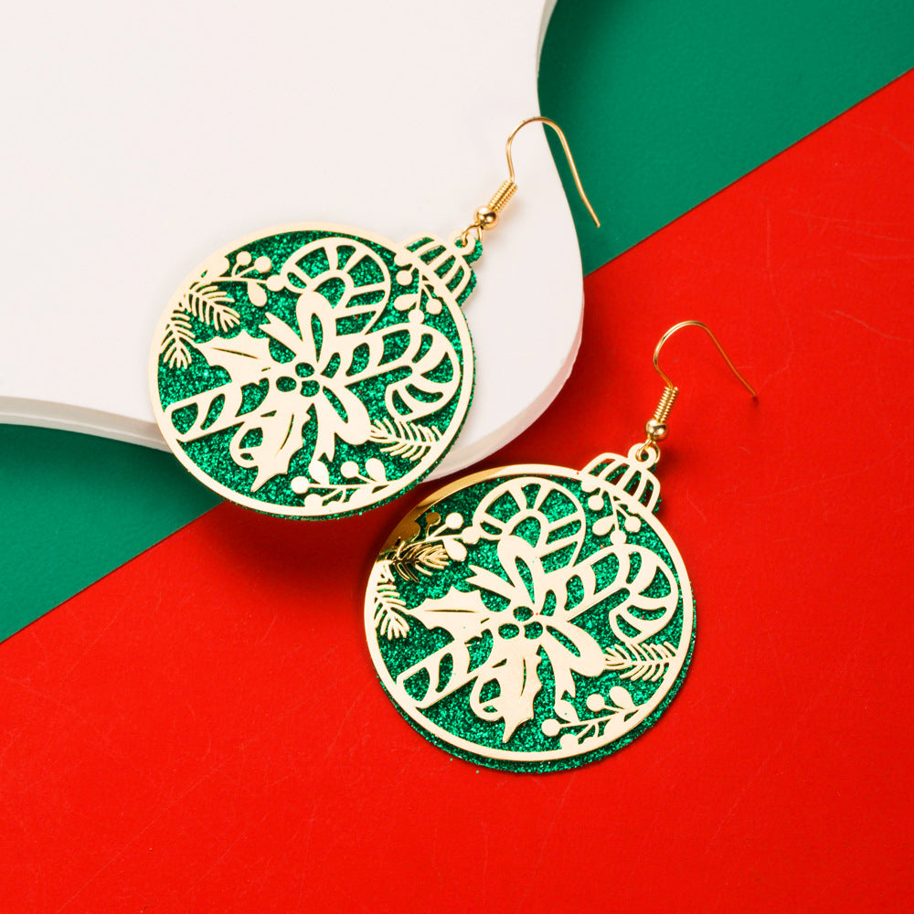 Wholesale Christmas Carved Cut-out Double-layer Alloy Glitter Earrings