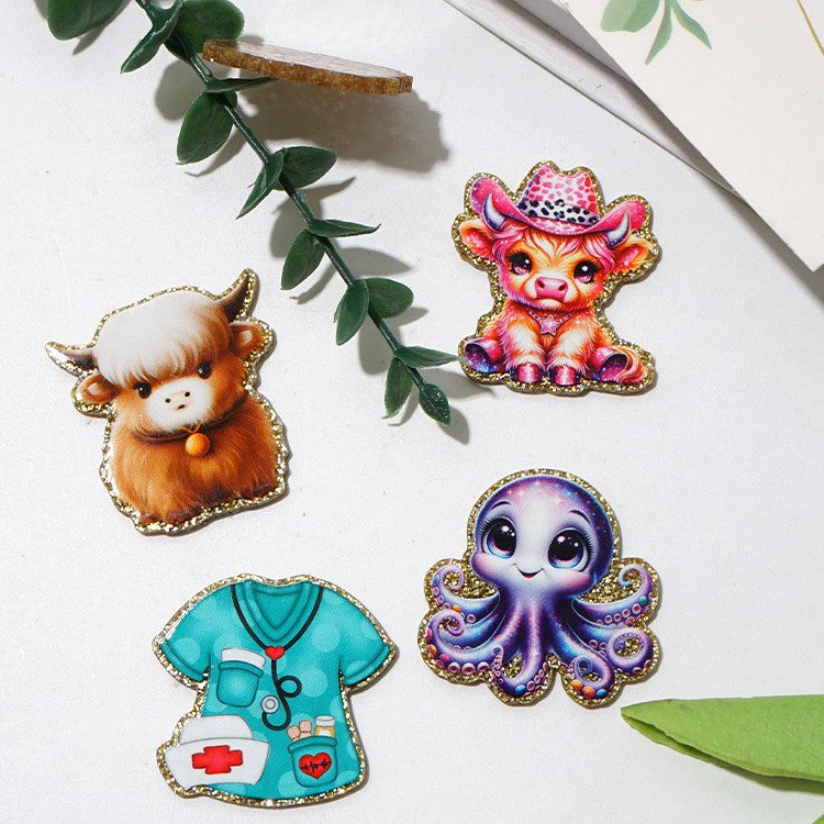 Wholesale Random 30pcs Western style leopard print letter cartoon Acrylic Flatback