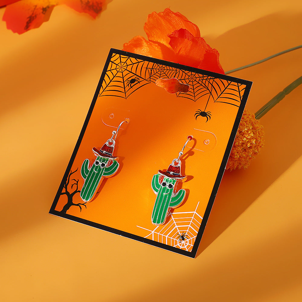 Wholesale Halloween BOO Cartoon Funny Boots Cactus Alloy Earrings