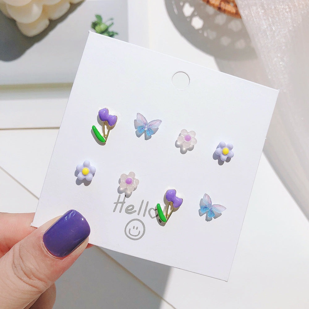 Wholesale Silver Needle 925 Color Tulip Butterfly Earrings Set