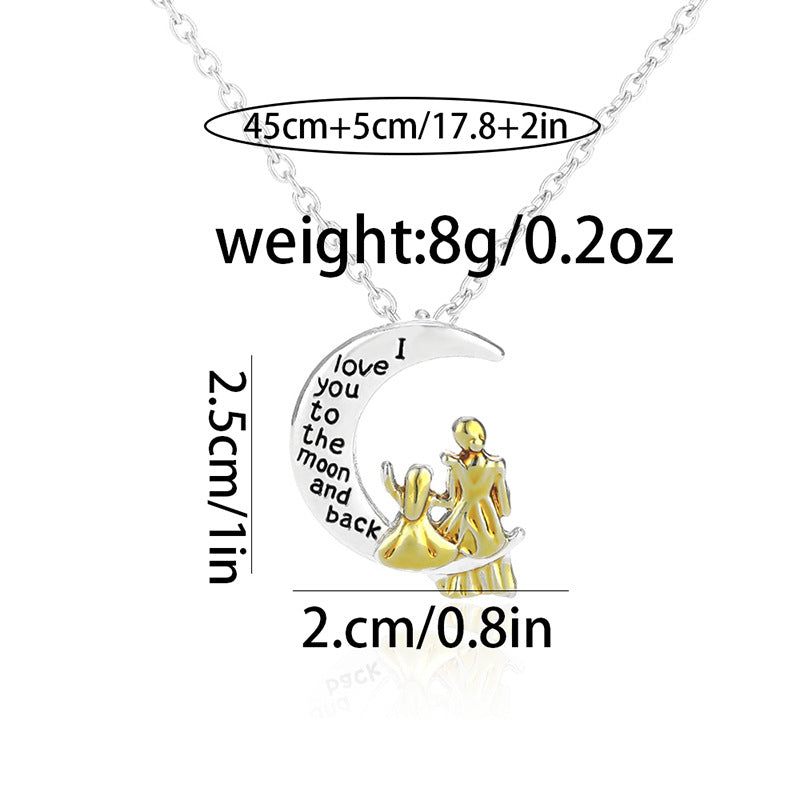 Wholesale Mother and daughter moon heart shape clavicle necklace