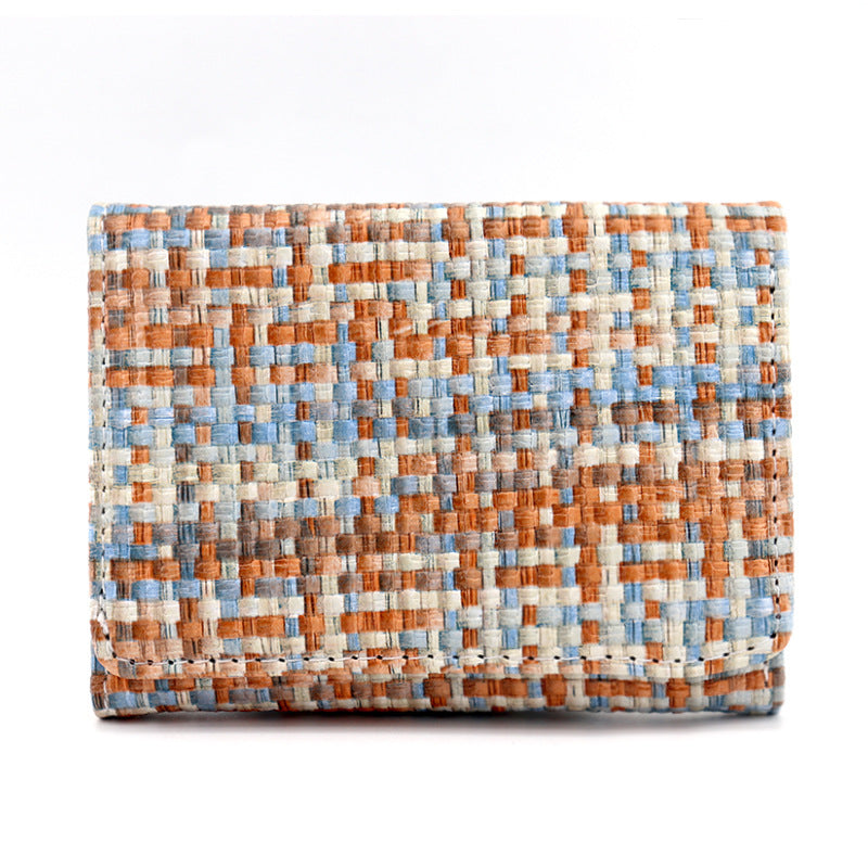 Wholesale of New Straw Woven PU Folding Wallets for Women's Mini Ultra-thin Wallet