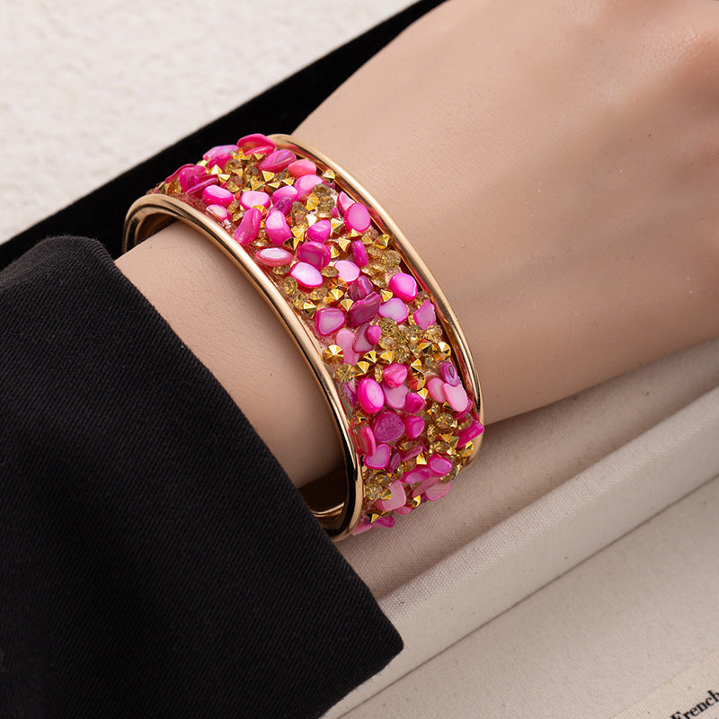 Wholesale Exaggerated wide bracelet with colored diamonds and gravel