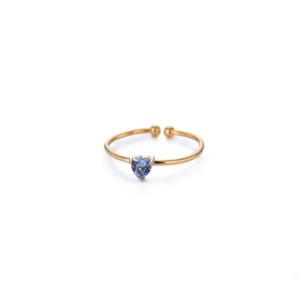 Wholesale Stainless steel zircon heart shaped open ring