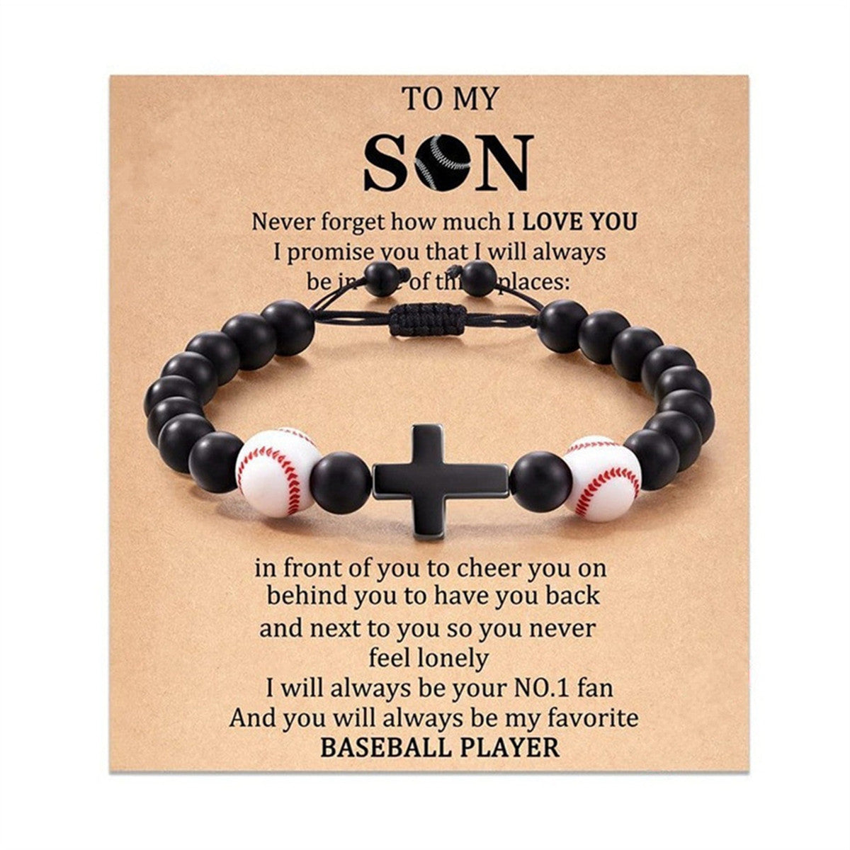 Wholesale Black Stone Beads Braided Adjustable Bracelet with Cardboard Football Beads Cross Bracelet