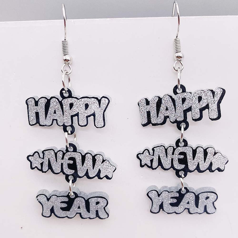 Wholesale New Year Acrylic Happy New Year Letter-panelled Earrings