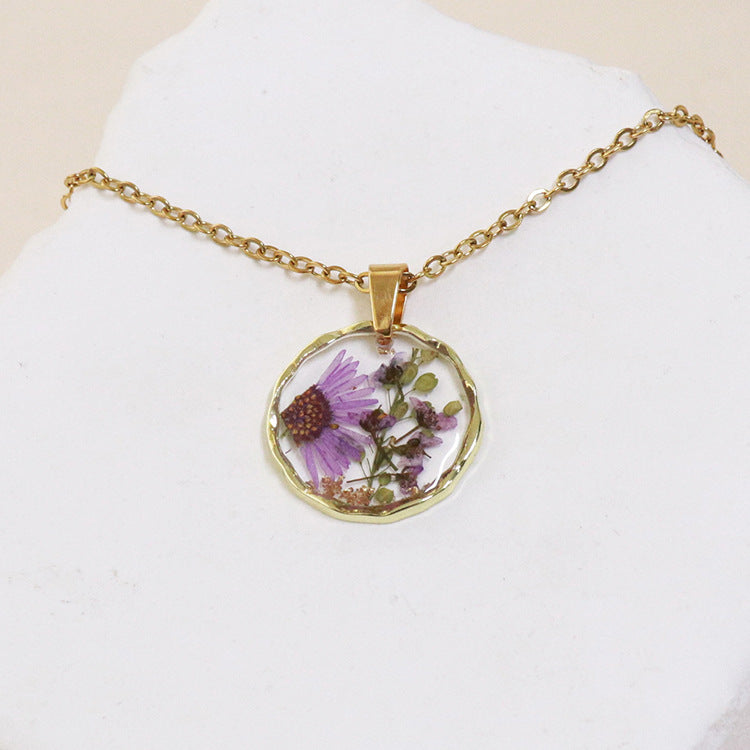 Wholesale 6pcs Moon Series Dried Flower Handmade Epoxy Pendant Necklace