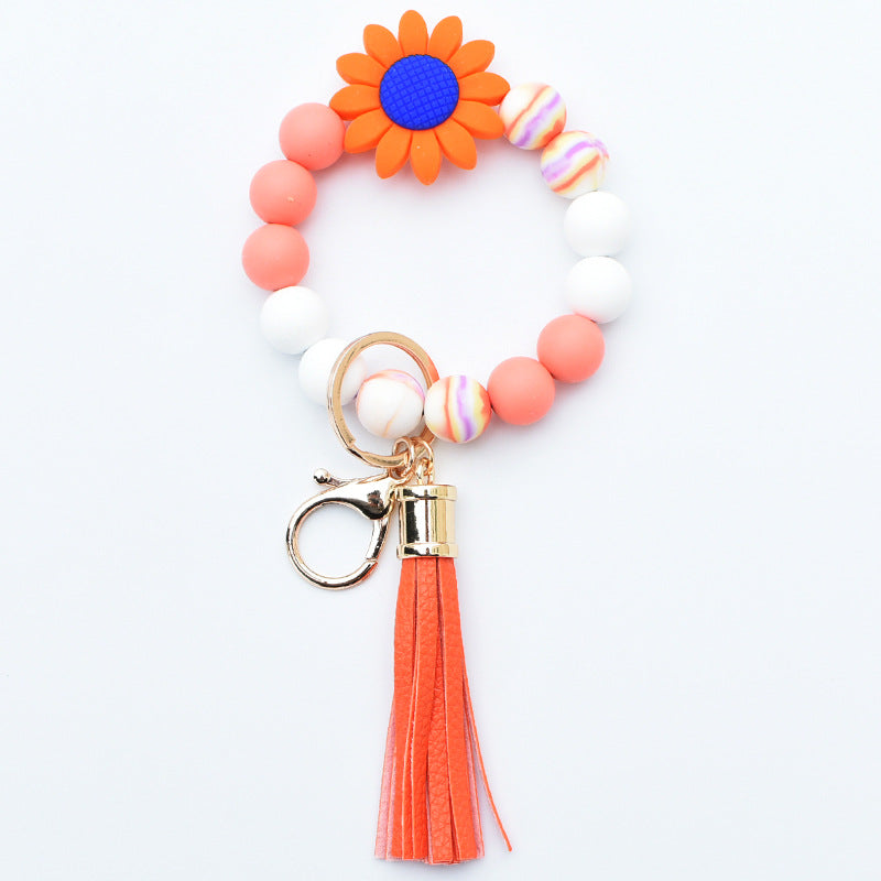 Llavero de muñeca con cuentas de girasol de silicona al por mayor