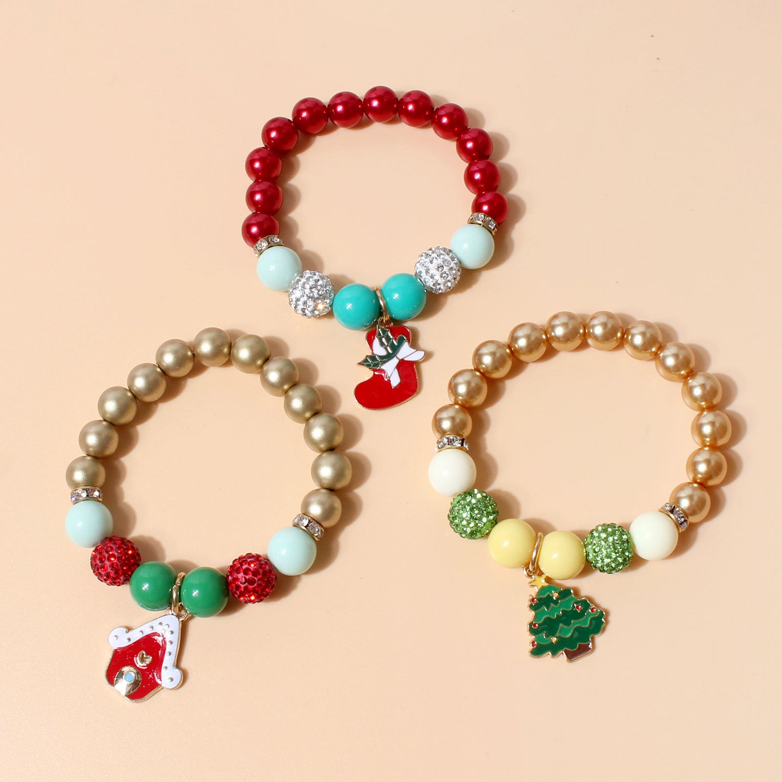 Wholesale Christmas polymer clay diamond ball colorful beads beaded bracelet