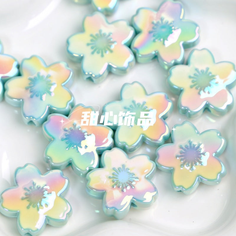 Wholesale 10pcs DIY Double-sided Oil Drip Cherry Blossom Flower Straight Hole Acrylic Beads