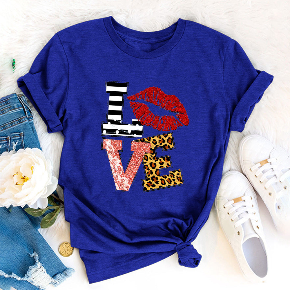 Wholesale Valentine's Day LOVE letter print short sleeves