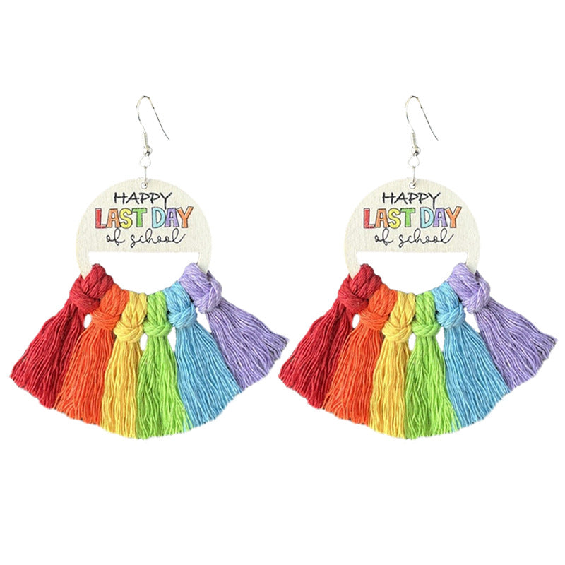 Wholesale Graduation season wooden braided tassel earrings