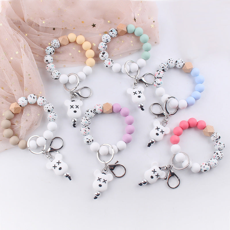 Wholesale Silicone Pearl Cartoon Bear Pendant Bracelet Keychain