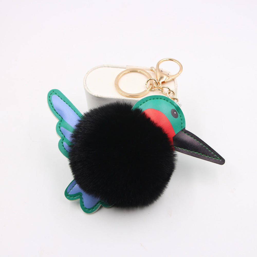 Wholesale Trendy Hummingbird Plush Bag Charm Dark Green Alloy Keychain Boutique Resale Accessory