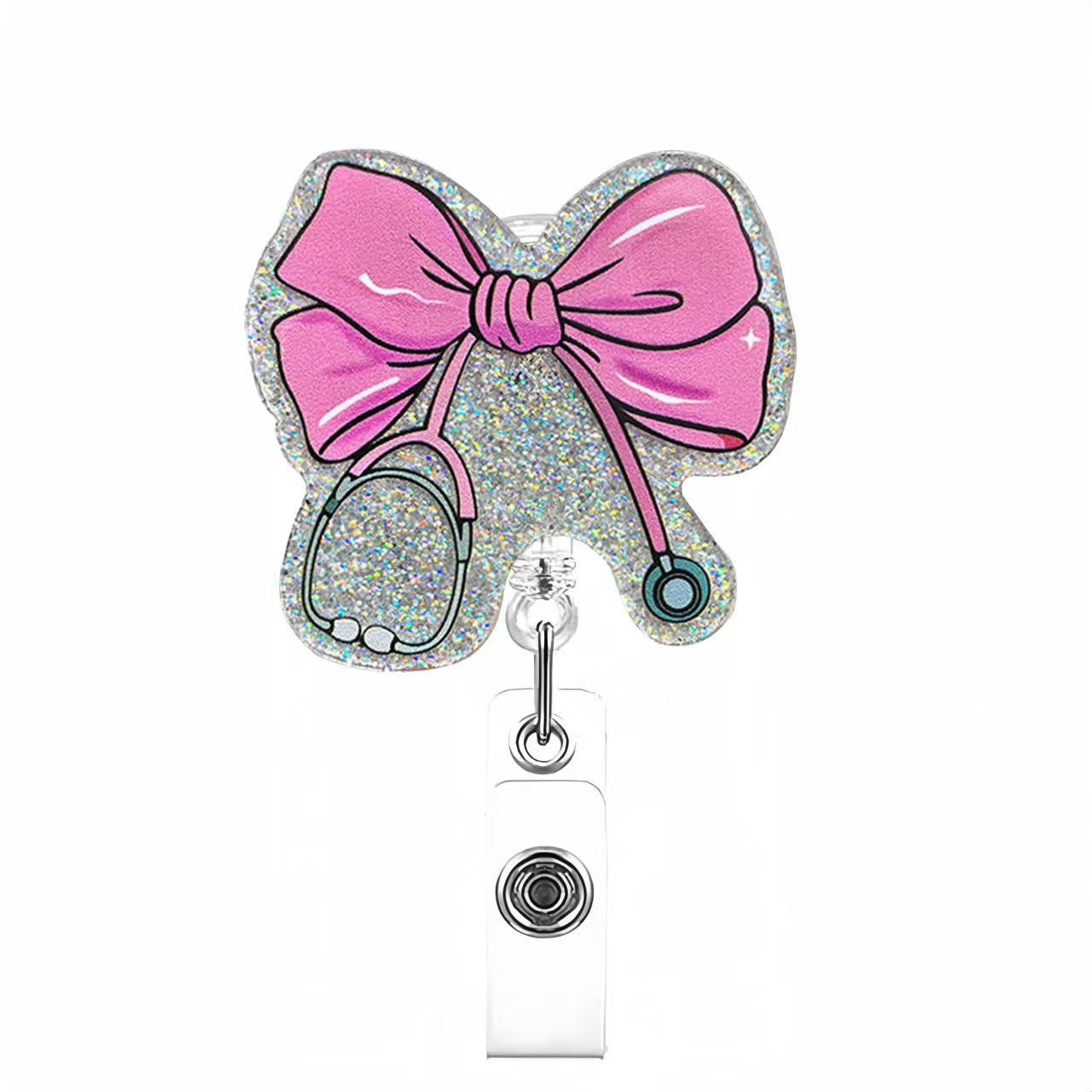 Wholesale Pink cherry medical staff with diverse bows Badge Reels