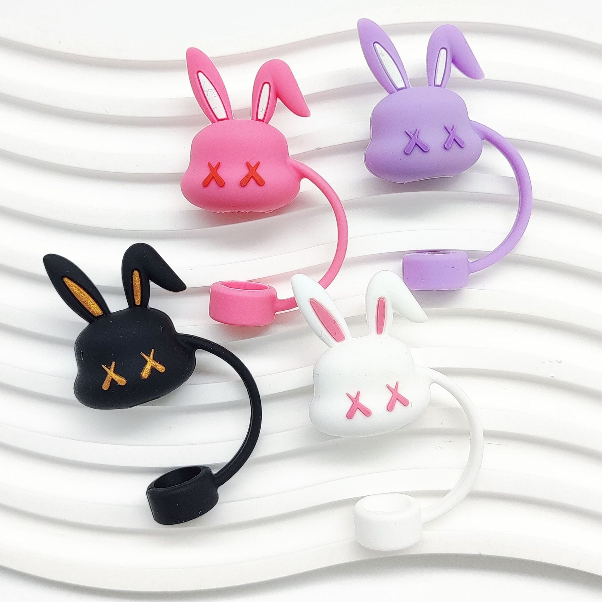 Wholesale 10pcs Cartoon Straw Cap Bunny Straw Silicone Dust Plug