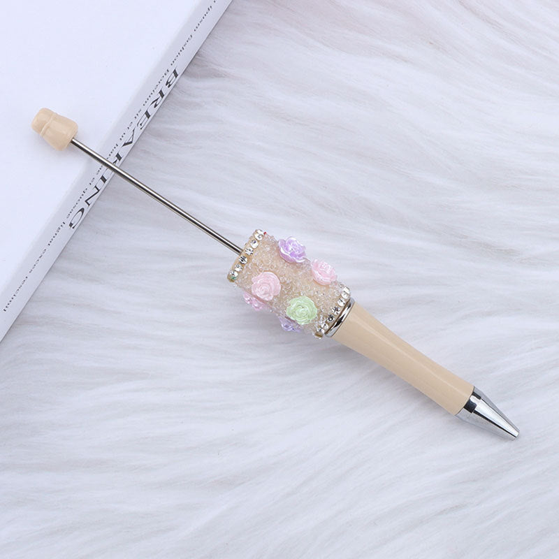 Wholesale 50pcs DIY Rose Flower Sugar Diamond Small Flower Embellishment Creative Beaded Round Bead Cute Pen