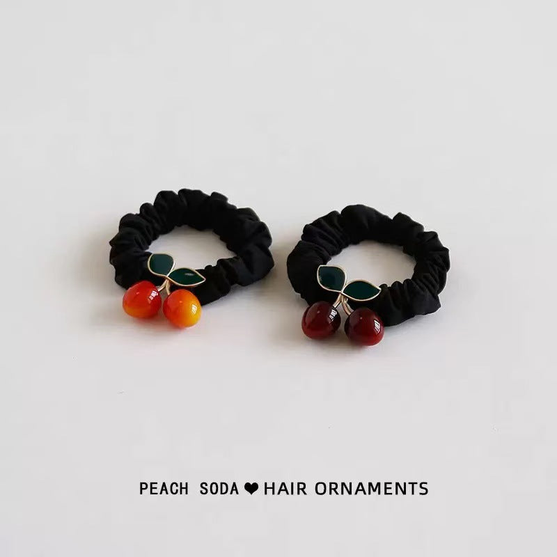 Wholesale  Simple Vintage Cherry Hair Ring High Elastic Hair Rope Ball Head Rubber Tendon All-match Hair Rope Elegant Headwear