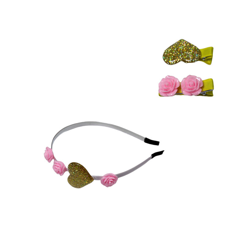 Wholesale Resin Valentine's Day love pink five-pointed star dress headband headdress set